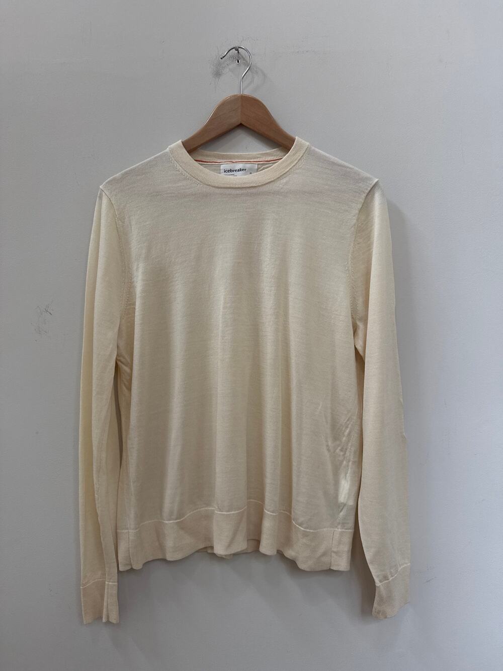 Icebreaker Merino Wool Crew Neck Sweater Baselayer Ivory Cream Women's XL